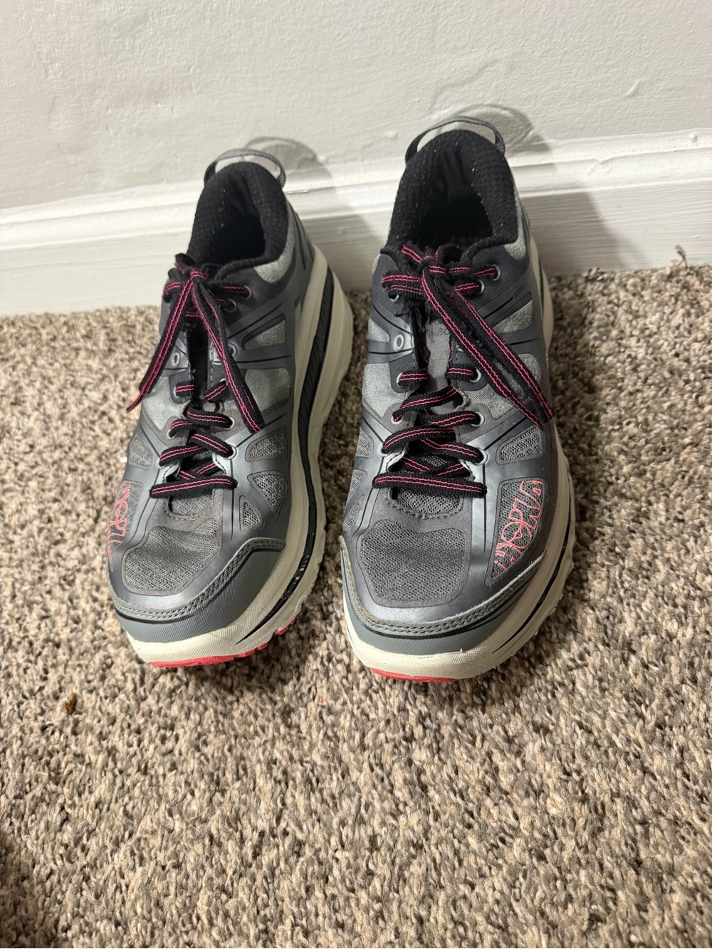 Hoka Men's Gray Athletic Shoes with Pink Accents